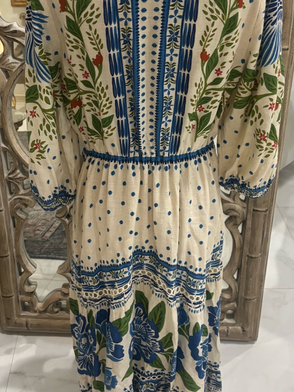 FARM Rio White Maxi Dress with Blue & Green Floral Print - Picture 6 of 7